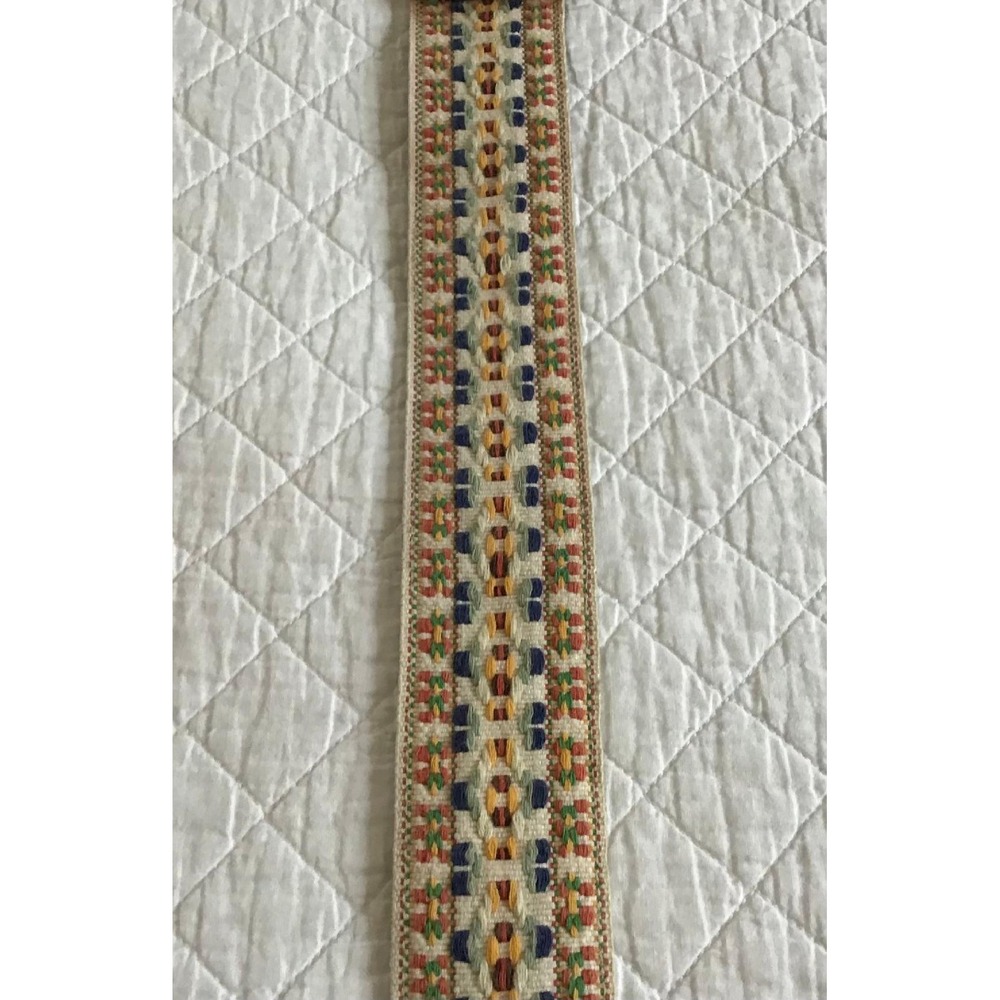 Boho Embroidered Geometric D-Ring Belt Leather Backed Multi Color M/L Western